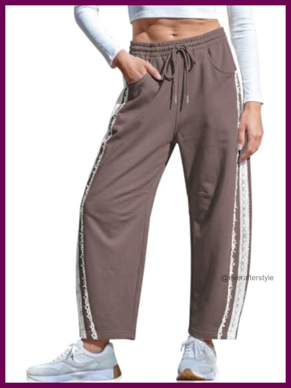 Lace Trim Barrel Sweatpants Loose Lounge Pants with Pockets